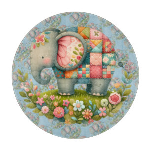 Patchwork Elephant Floral Meadow Charm Cutting Board