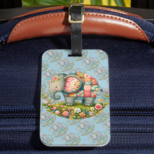 Patchwork Elephant Floral Meadow Charm Luggage Tag