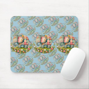 Patchwork Elephant Floral Meadow Charm Mouse Mat