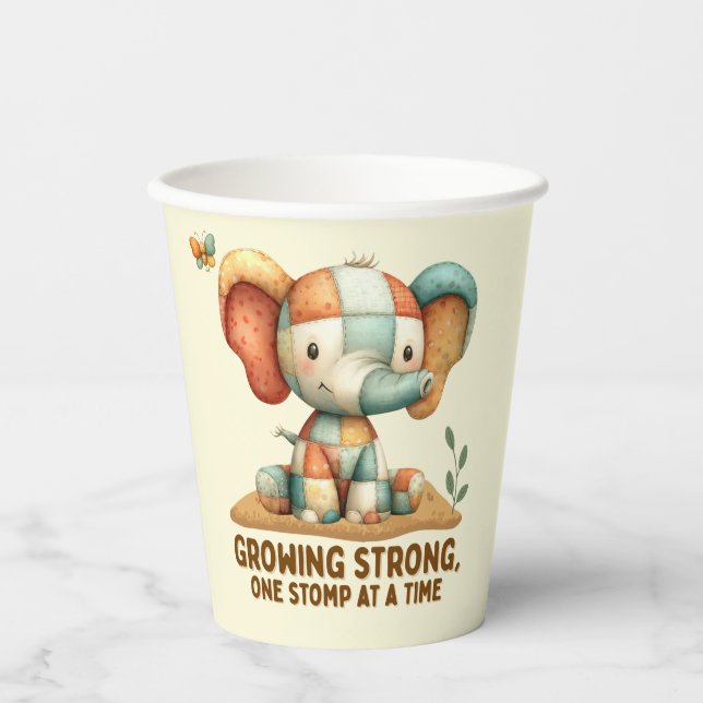 Patchwork Elephant “Growing Strong Paper Cups (Front)