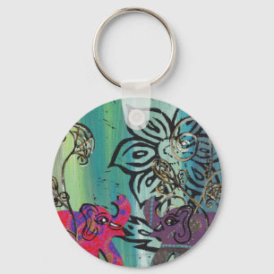 Patchwork Elephants keychain