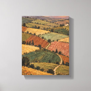 Patchwork Fields at Golden Dusk Hand Painted Lands Canvas Print
