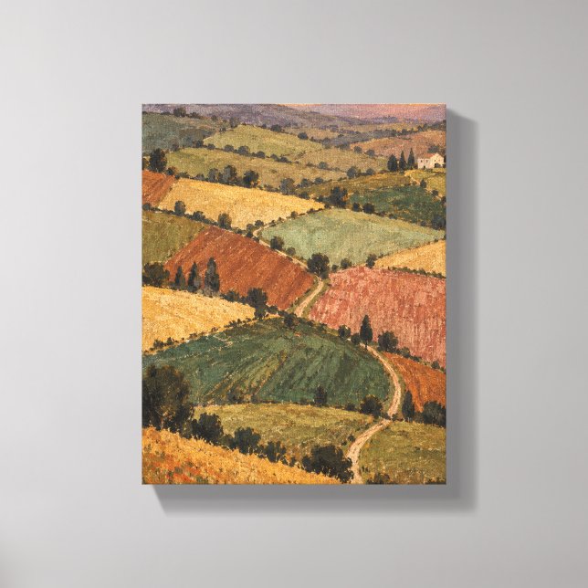 Patchwork Fields at Golden Dusk Hand Painted Lands Canvas Print (Front)