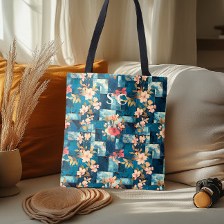 Patchwork Floral & Geometric with Cherry Blossom Tote Bag