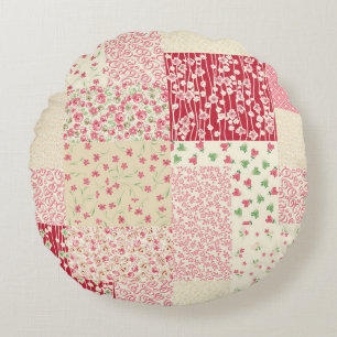 Patchwork Floral: Hand Drawn Ornaments. Round Cushion