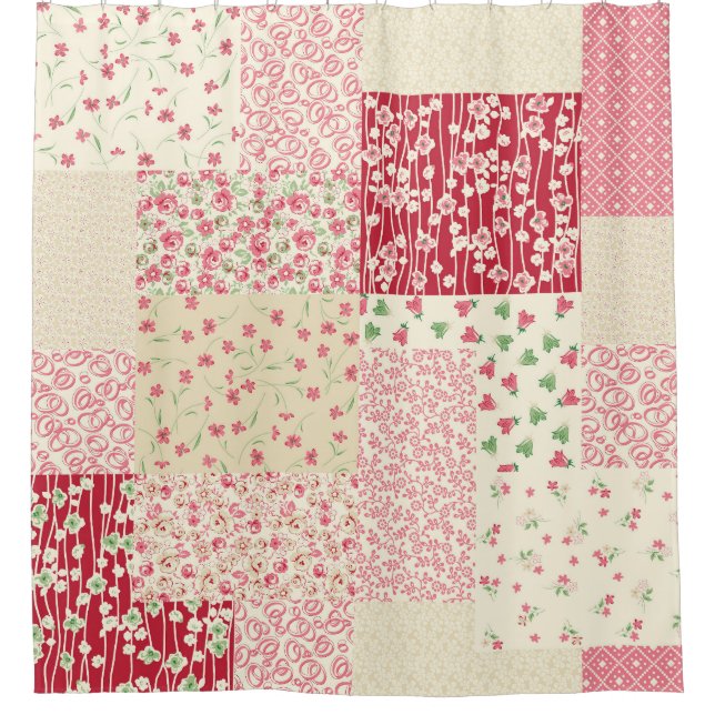 Patchwork Floral: Hand Drawn Ornaments. Shower Curtain (Front)