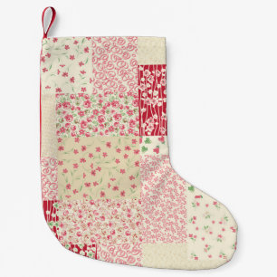 Patchwork Floral: Hand Drawn Ornaments. Small Christmas Stocking
