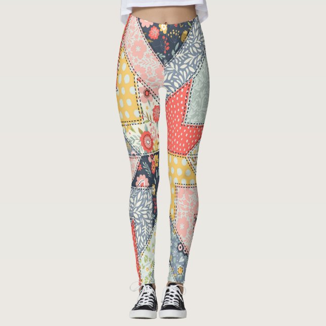 Patchwork Floral: Vintage Ornament Leggings (Front)