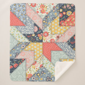 Patchwork Floral: Vintage Ornament Sherpa Blanket