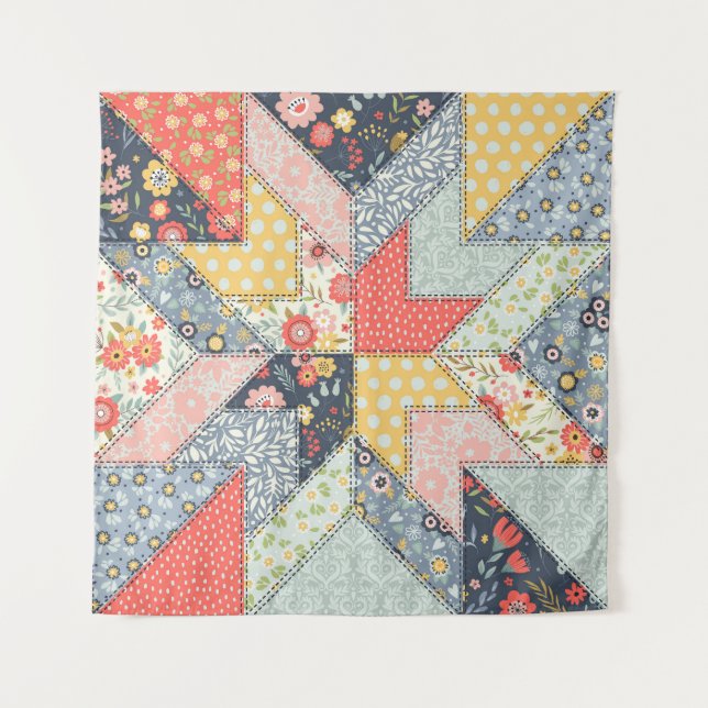 Patchwork Floral: Vintage Ornament Tapestry (Front)