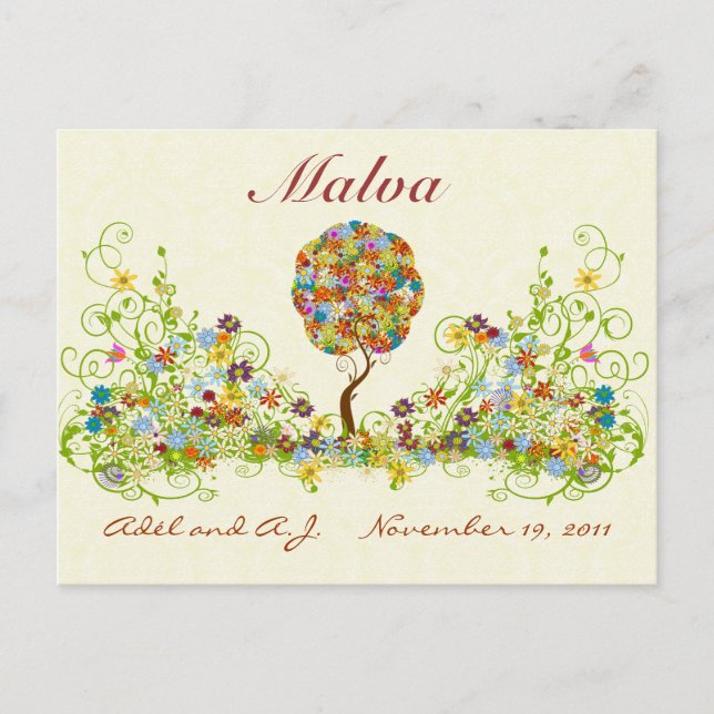 Patchwork Flower Love Tree Thank You Post Card (Front)