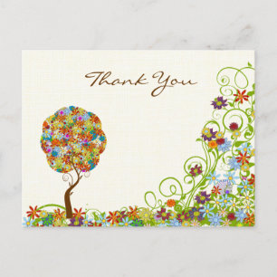 Patchwork Flower Love Tree Thank You PostCard