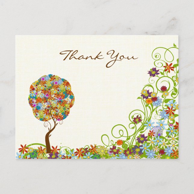 Patchwork Flower Love Tree Thank You PostCard (Front)