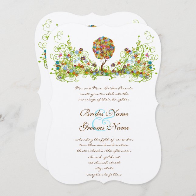 Patchwork Flower Love Tree Wedding Invitation (Front/Back)