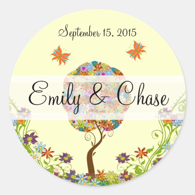 Patchwork Flower Love Tree Wedding Stickers (Front)