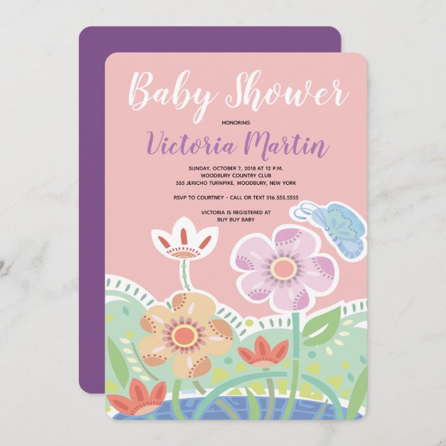 Patchwork Flowers Baby Shower Invitations (Front/Back)