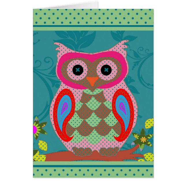 Patchwork Folk Art Owl and Dots (Front)