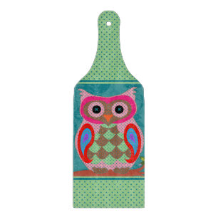 Patchwork Folk Art Owl and Dots Cutting Board