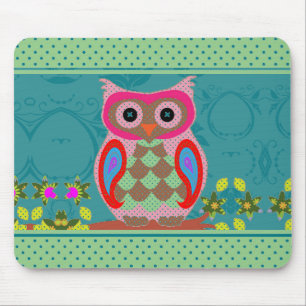 Patchwork Folk Art Owl and Dots Mouse Mat