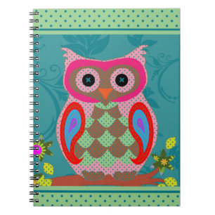 Patchwork Folk Art Owl and Dots Notebook