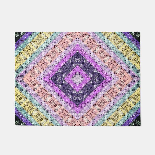 Patchwork folk retro ornamental decor violet grey  doormat (Front)