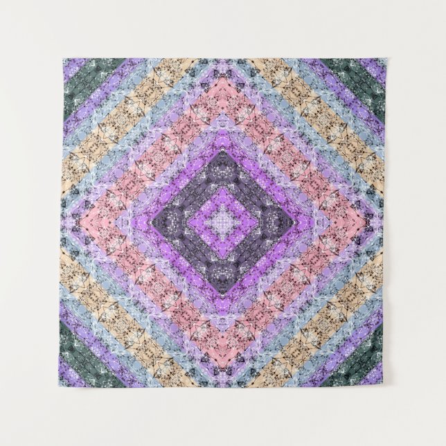 Patchwork folk retro ornamental decor violet grey tapestry (Front)