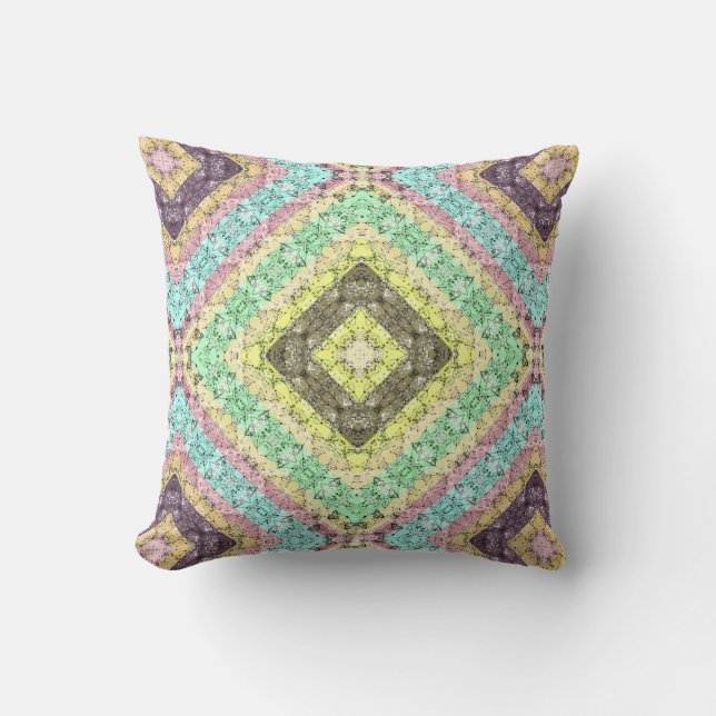 Patchwork folk retro ornamental decor yellow brigh cushion (Front)