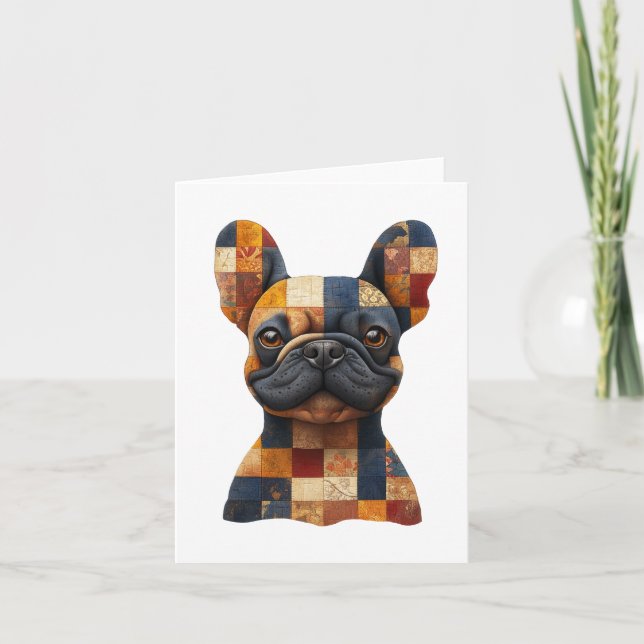 Patchwork French Bulldog Greetings Card (Front)