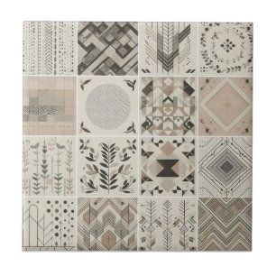 Patchwork Geometric Oatmeal Vintage Leaf Tile