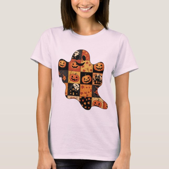 Patchwork Ghost Halloween T-Shirt – Cosy Quilted  (Front)