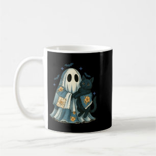 Patchwork Ghost Quilting Halloween Black Cat Coffee Mug