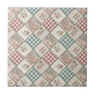 Patchwork Gingham & Quilted Paisley Chequered Art Tile