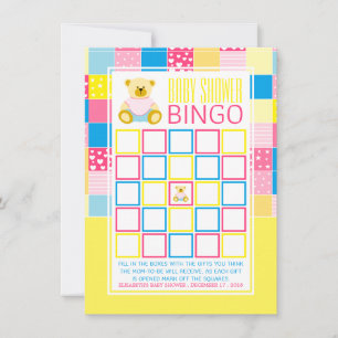 Patchwork Gold Bear, Baby Shower Bingo