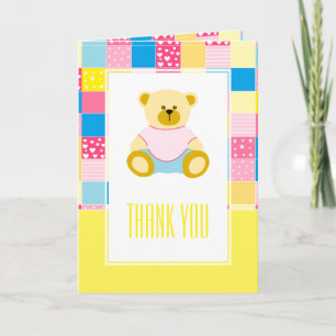 Patchwork Gold Bear, Baby Shower Thank You