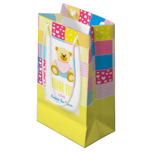 Patchwork Gold Bear, Baby Shower Thank You Favor Small Gift Bag