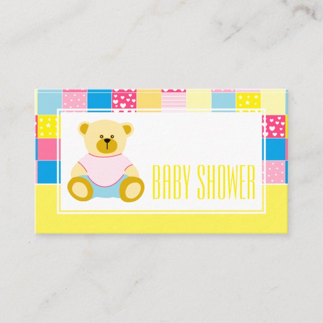 Patchwork Gold Bear, Baby Shower Ticket Invitation (Front)