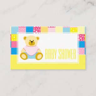 Patchwork Gold Bear, Baby Shower Ticket Invitation