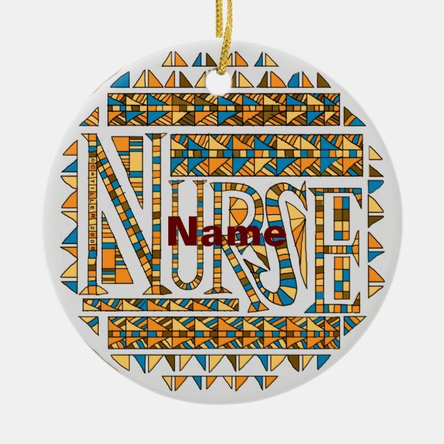 Patchwork gold nurse  ceramic tree decoration (Front)