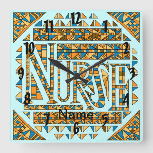 Patchwork gold nurse  square wall clock
