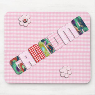 Patchwork 'Grandma' On Chequered Pink Mouse Mat