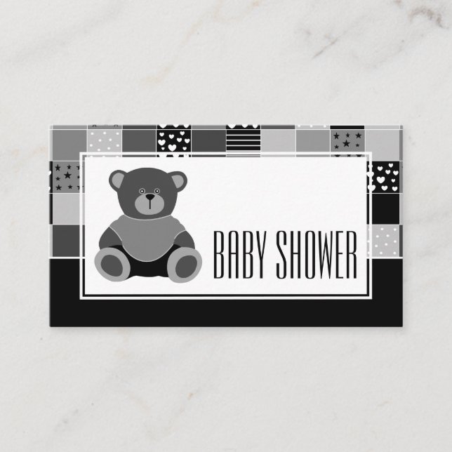 Patchwork Grey Bear, Baby Shower Ticket Invitation (Front)