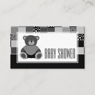 Patchwork Grey Bear, Baby Shower Ticket Invitation