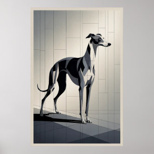 Patchwork Greyhound - Sleek Geometric Dog Poster