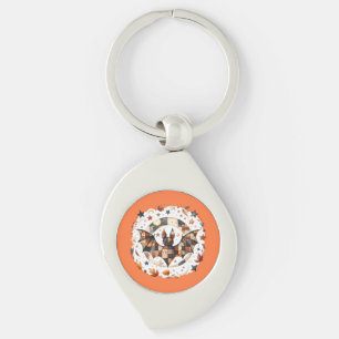 Patchwork Halloween Bat in Autumn Colors Key Ring