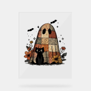 Patchwork Halloween Ghost black cat Essential T-Sh Acrylic Sign