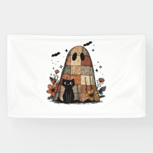 Patchwork Halloween Ghost black cat Essential T-Sh Banner