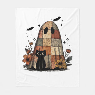 Patchwork Halloween Ghost black cat Essential T-Sh Fleece Blanket