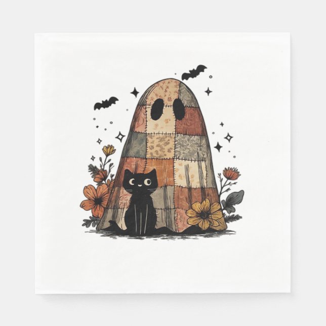 Patchwork Halloween Ghost black cat Essential T-Sh Napkin (Front)