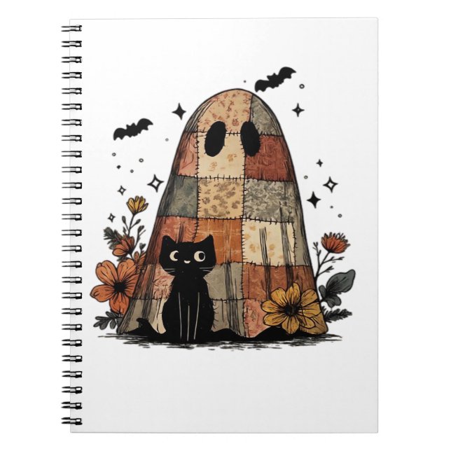 Patchwork Halloween Ghost black cat Essential T-Sh Notebook (Front)