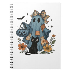 Patchwork Halloween Ghost black Cat Essential T-Sh Notebook